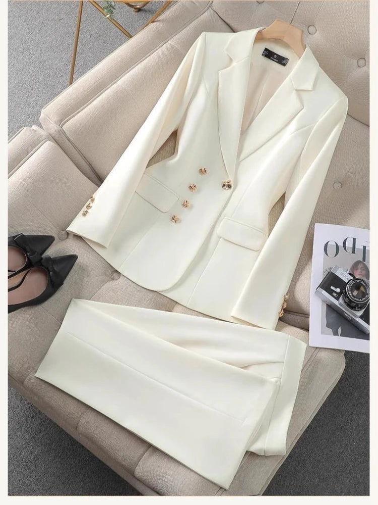 Ensemble deux pièces pantalon et tailleur pour femme - Veste et pantalon de costume de travail professionnels, nouvelle mode, tempérament élégant, couleur unie