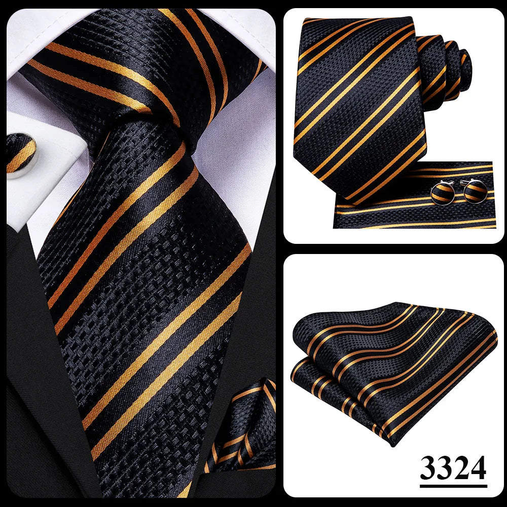 Silk Necktie Gift Set | Groom & Groomsmen Wedding Tie with Pocket Square & Cufflinks