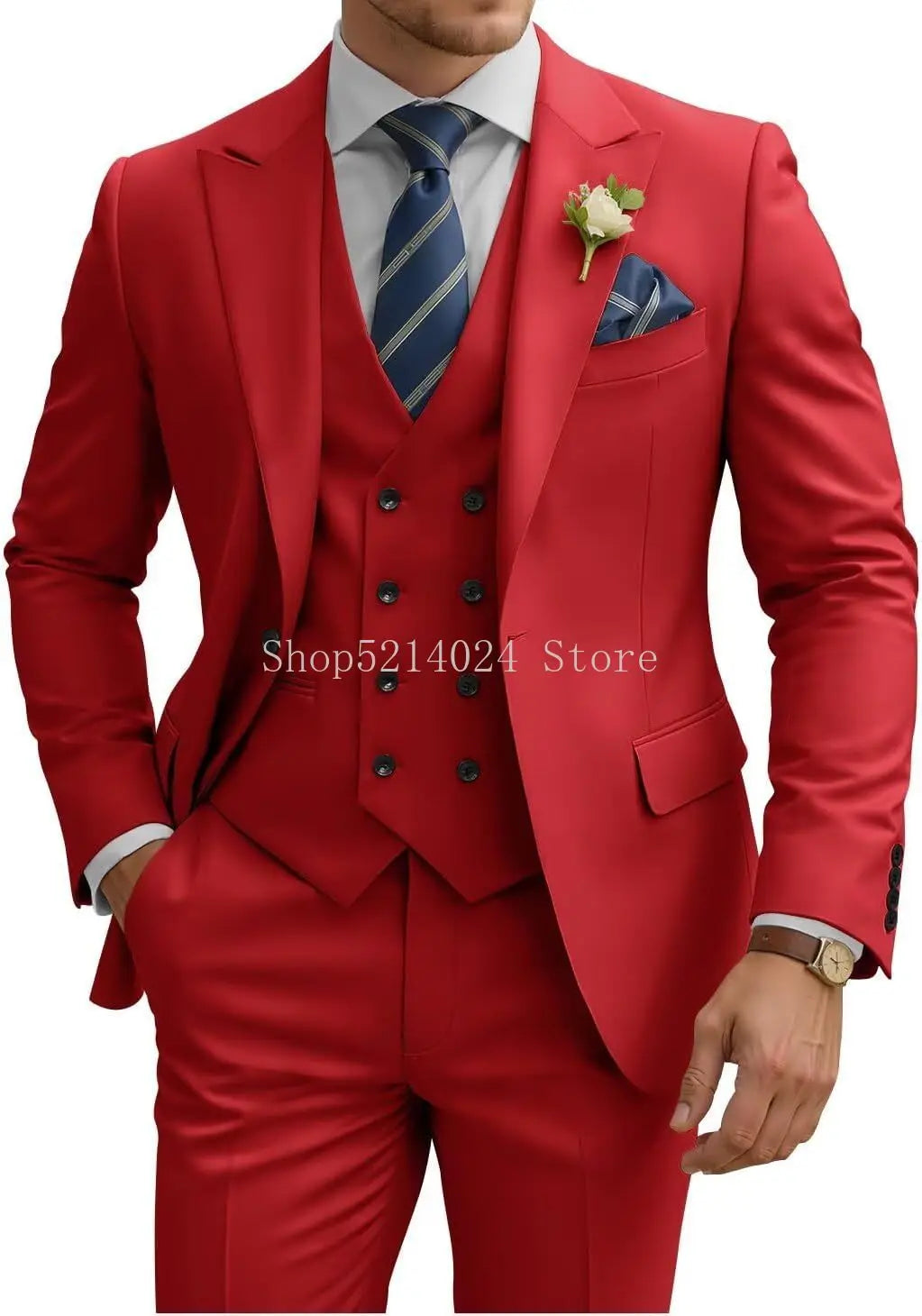 Costume Homme 3 Pièces Slim Fit Double Boutonnage Mariage Bal de Promo Dîner d'Affaires Formel Tuxedo