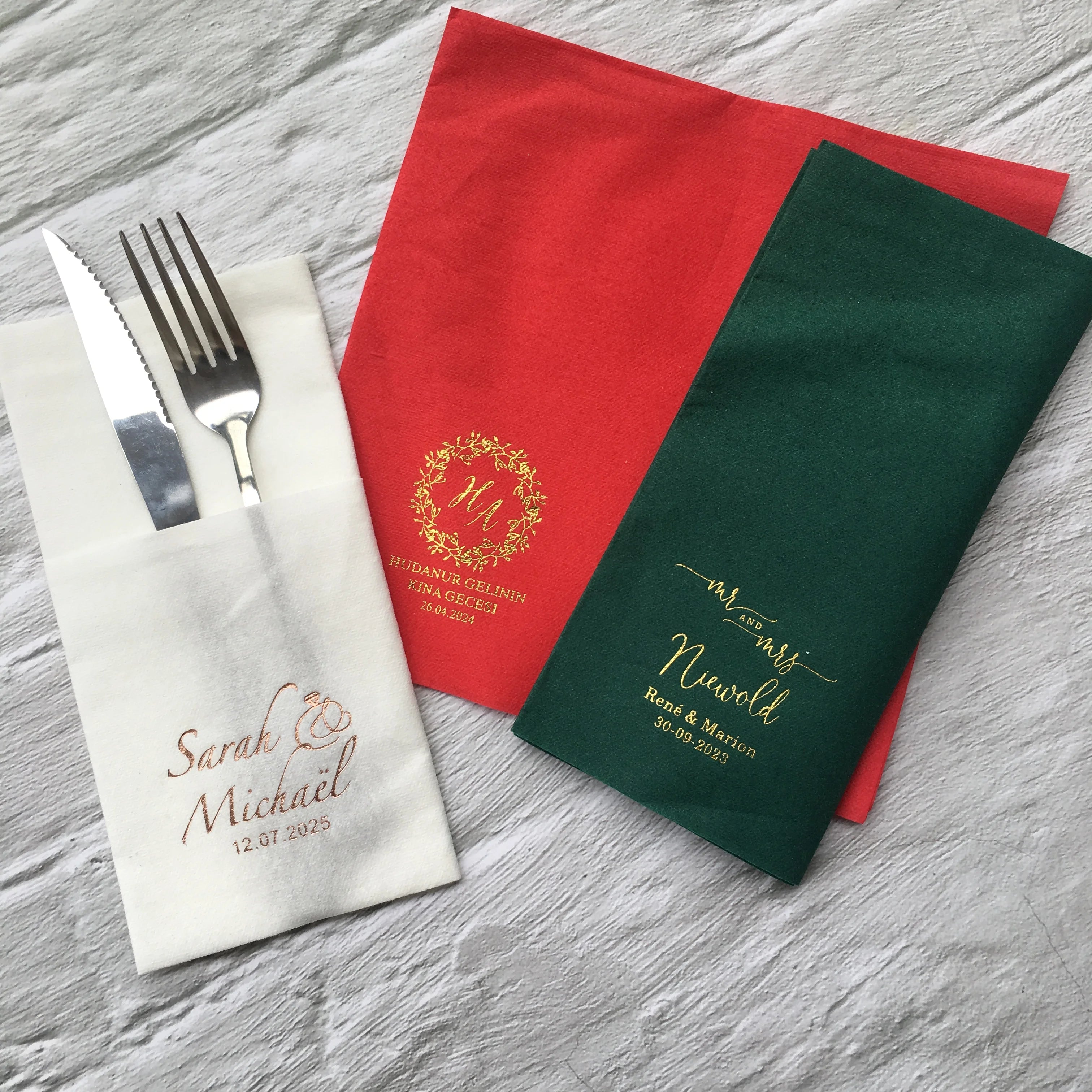 50pcs Personalized Napkins Wedding Engagement Party Table Dinner Decoration Custom Bar Napkins LOTS of COLORS Avail