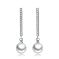 Longues boucles d'oreilles pendantes zircon et perle — Argent sterling 925
