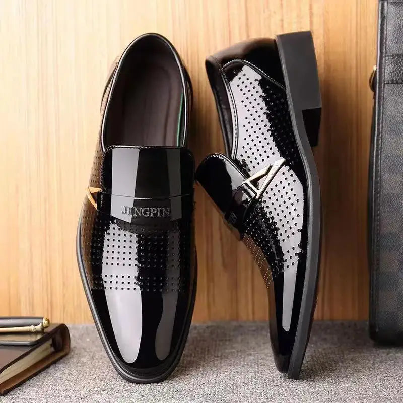 Men's Brown Hollow-Out Dress Shoes | Height-Boosting | Groom & Wedding