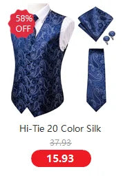 Gilets de costume en soie Hi-Tie pour homme, 4 pièces, tissés, vert sauge uni, gilet, cravate, pochette, boutons de manchette, pour affaires, mariage, robe, veste de taille