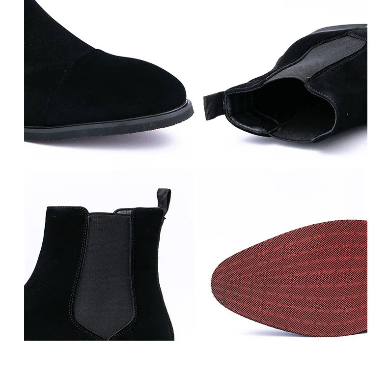 Bottes Cheville Homme Affaires Semelle Rouge Bout Pointu Bottines Habillées Britanniques Chaussures Hautes en Cuir Décontractées Chelsea Homme à Enfiler