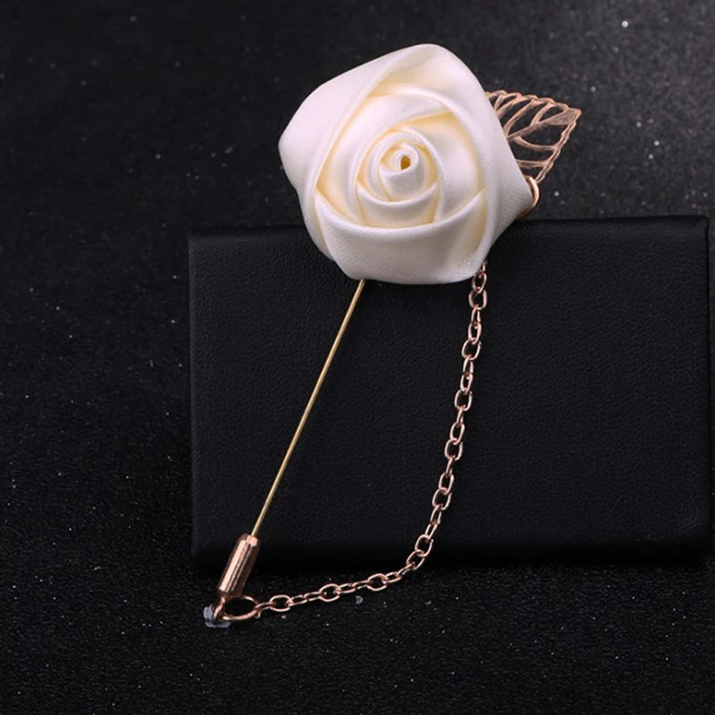 Korean-Style Fabric Flower Boutonniere Corsage Pin | Groom & Wedding Party