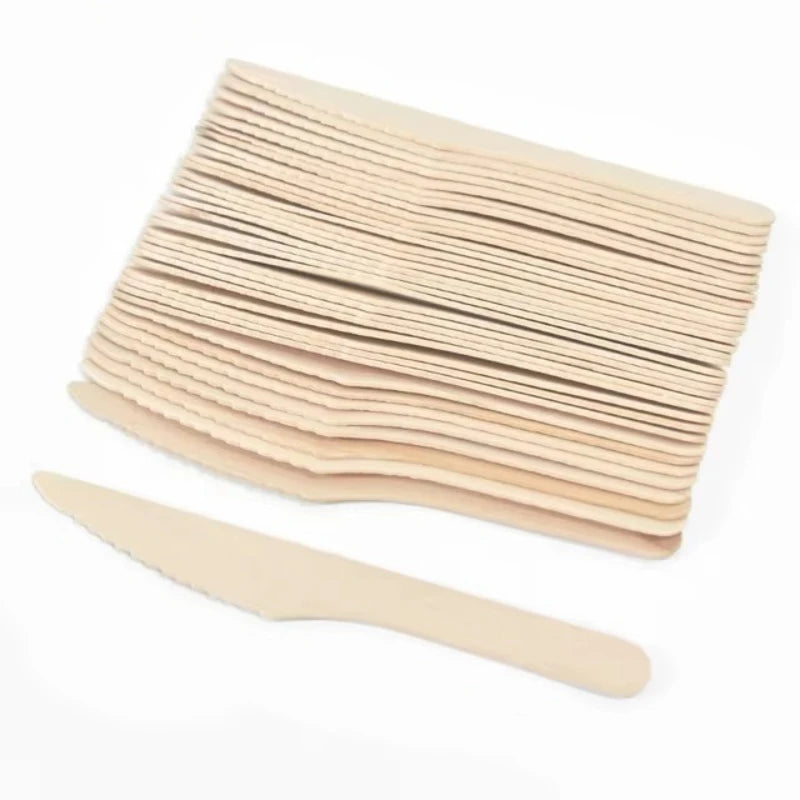 50/100 PIÈCES Cuillère, Fourchette et Couteau en Bois Jetables Couverts en Bois pour Gâteau, Crème Glacée, pour Mariage, Anniversaire, Fête