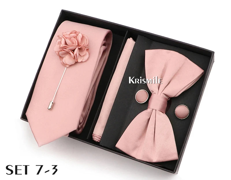 Men's Tie Box Gift Set | Necktie, Bow Tie, Pocket Square, Cufflinks & Brooch