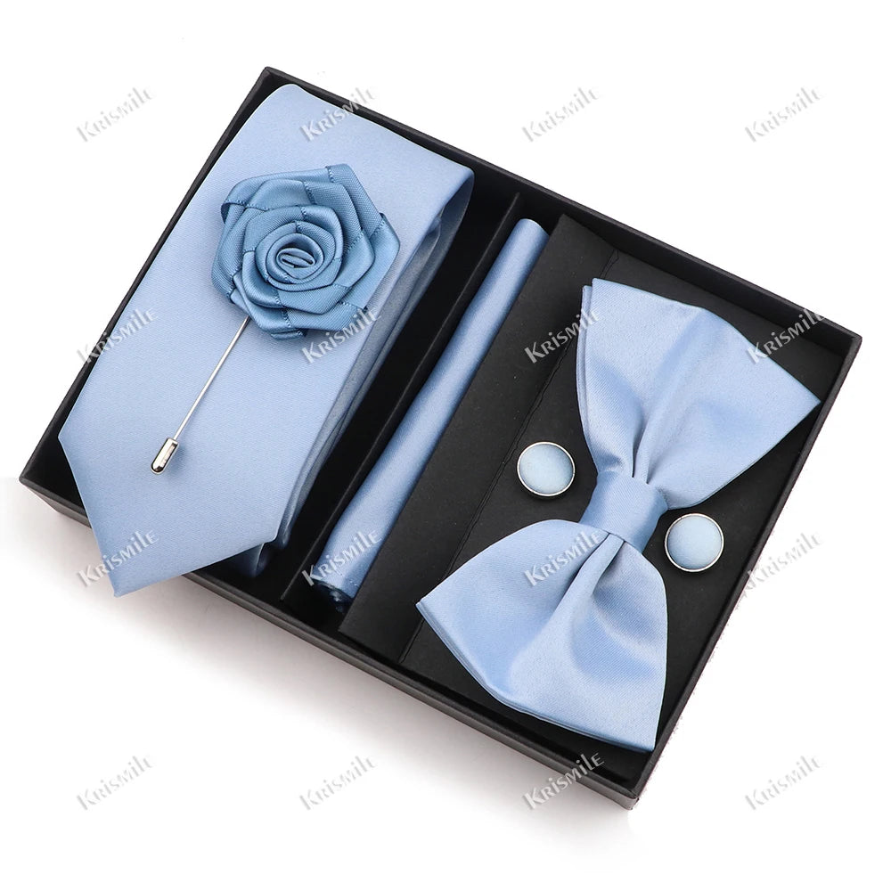 Men's Tie Box Gift Set | Necktie, Bow Tie, Pocket Square, Cufflinks & Brooch