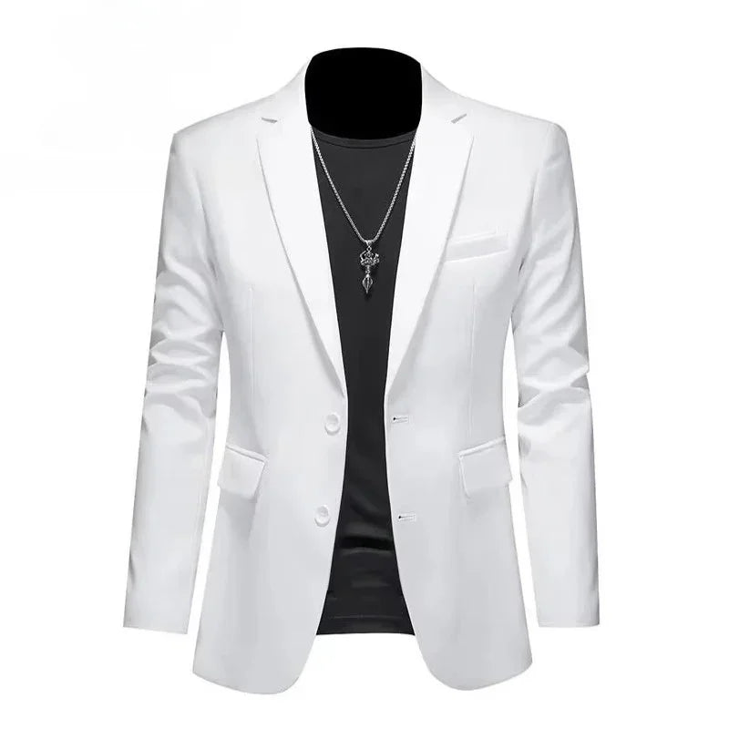 High Quality Solid Color Two Buttons Suits Jacket 2025 New Men Slim Fit Casual Fashion Business Wedding Groom Tuxedo Coat Tops