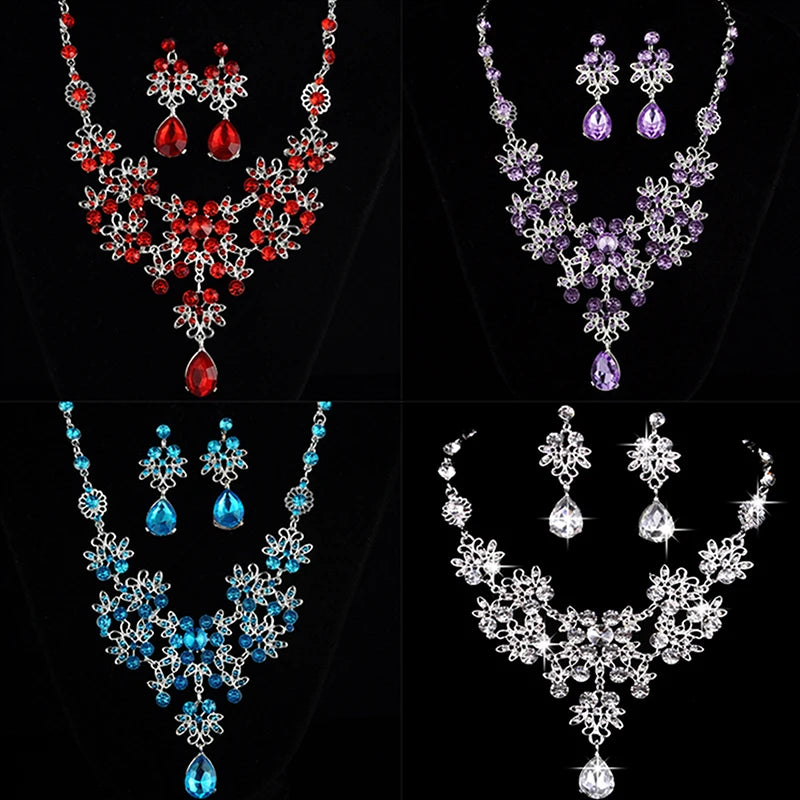 Flower & Water Drop Bridal Necklace & Earring Set