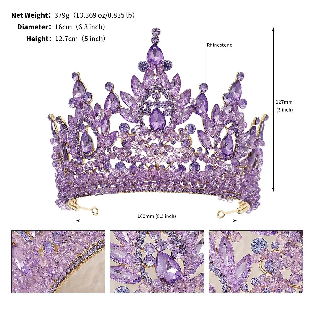 Accessoires de cheveux de mariage colorés roses, coiffe de concours de beauté, diadème de mariée Fait à la main en CRISTAL coloré avec perles