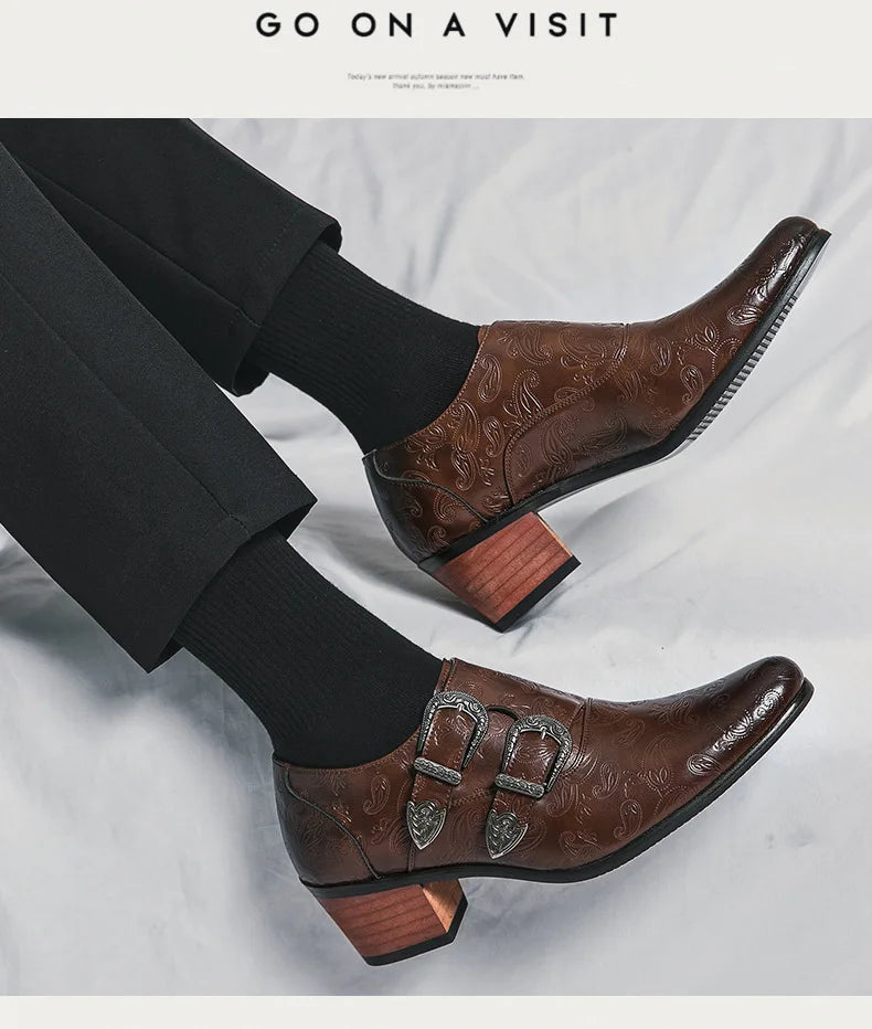 Chaussures de mariage pour hommes Tendance Coupe ajustée Pointues Talon haut Chaussures à enfiler Respirantes en cuir Chaussures habillées classiques vintage pour hommes