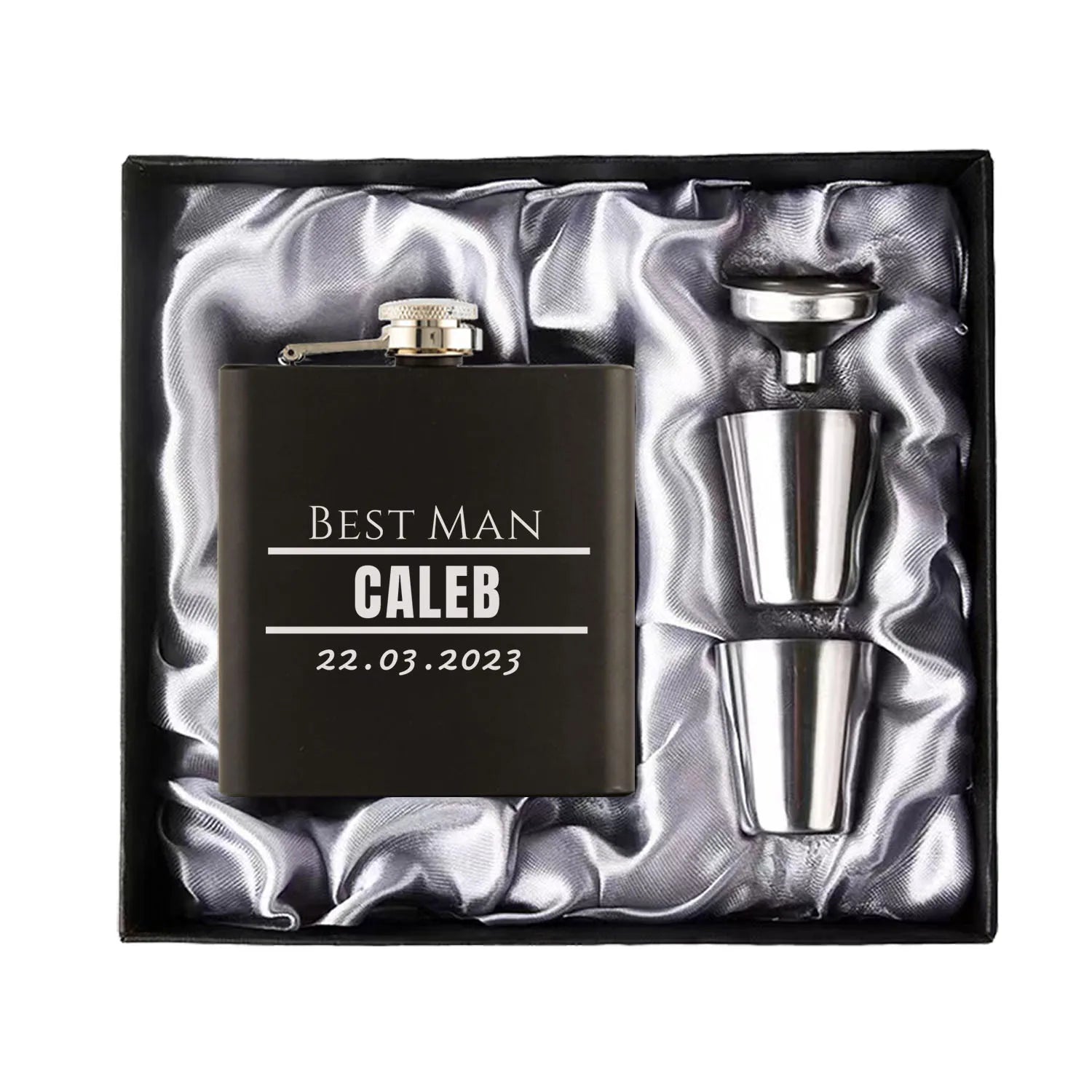 Personalized 6oz Hip Flask Set | Custom Name & Logo | Groom, Best Man & Groomsmen Gift