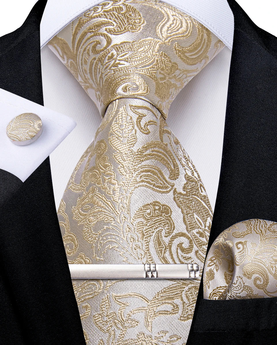 Men's Silk Paisley Tie Set – Pocket Square, Cufflinks & Tie Clip | Groom & Groomsmen