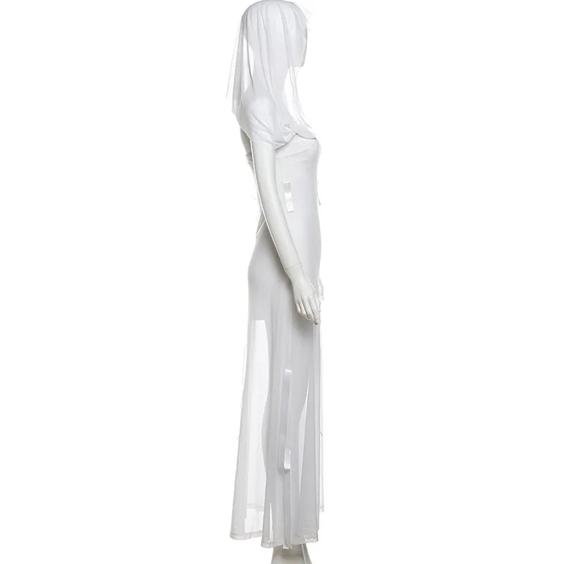 Goth Dark Fairycore Diverse Dressing Styles Partywear Sexy Strapless Hooded Long Dress Gothic Cute Bow Mesh Slim Bodycon Dresses