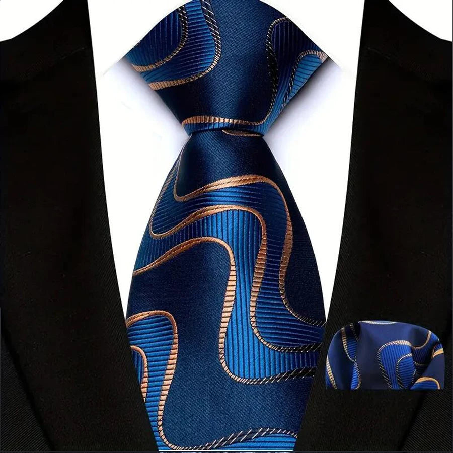 Cravate Homme Bleu Roi de Luxe, Carreaux, Rayures, Paisley, Haute Qualité, Mouchoir de Poche, Ensemble Cravate pour Mariage, Cadeaux d'Affaires