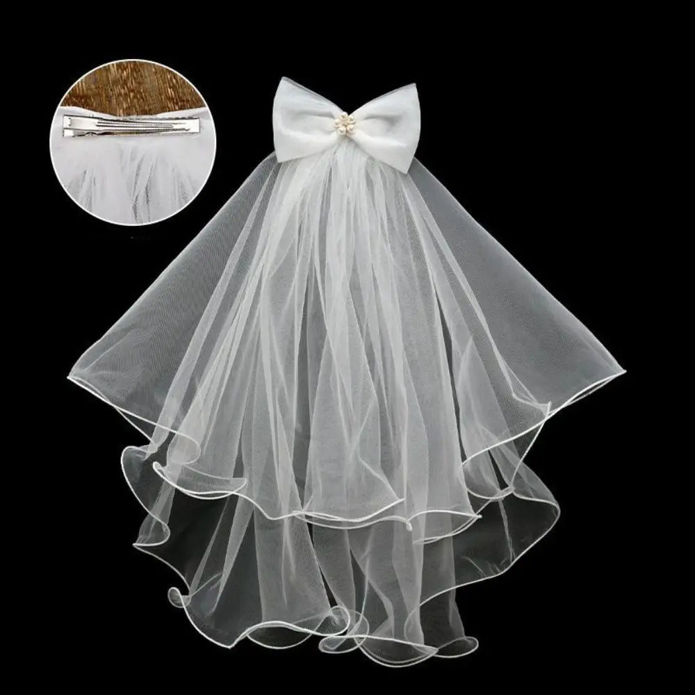 Fleur de mariage Voile de mariée Ruban de perles Tulle de tête de mariée Double couche Coiffe de mariée Tulle de mariage pour femme