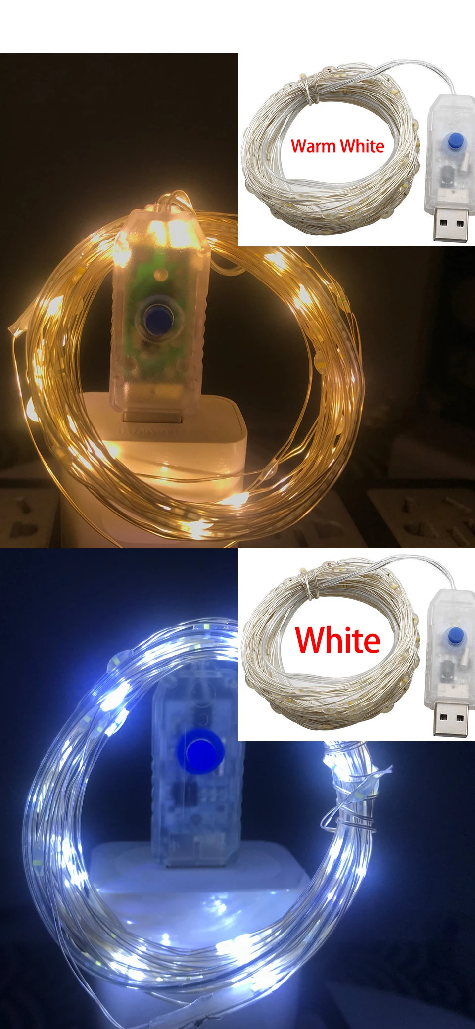Guirlande Lumineuse LED USB, Fil de Cuivre, Éclairage Féérique, Lumières d'Ambiance pour Fêtes, Mariages, Noël, Décoration Extérieure.