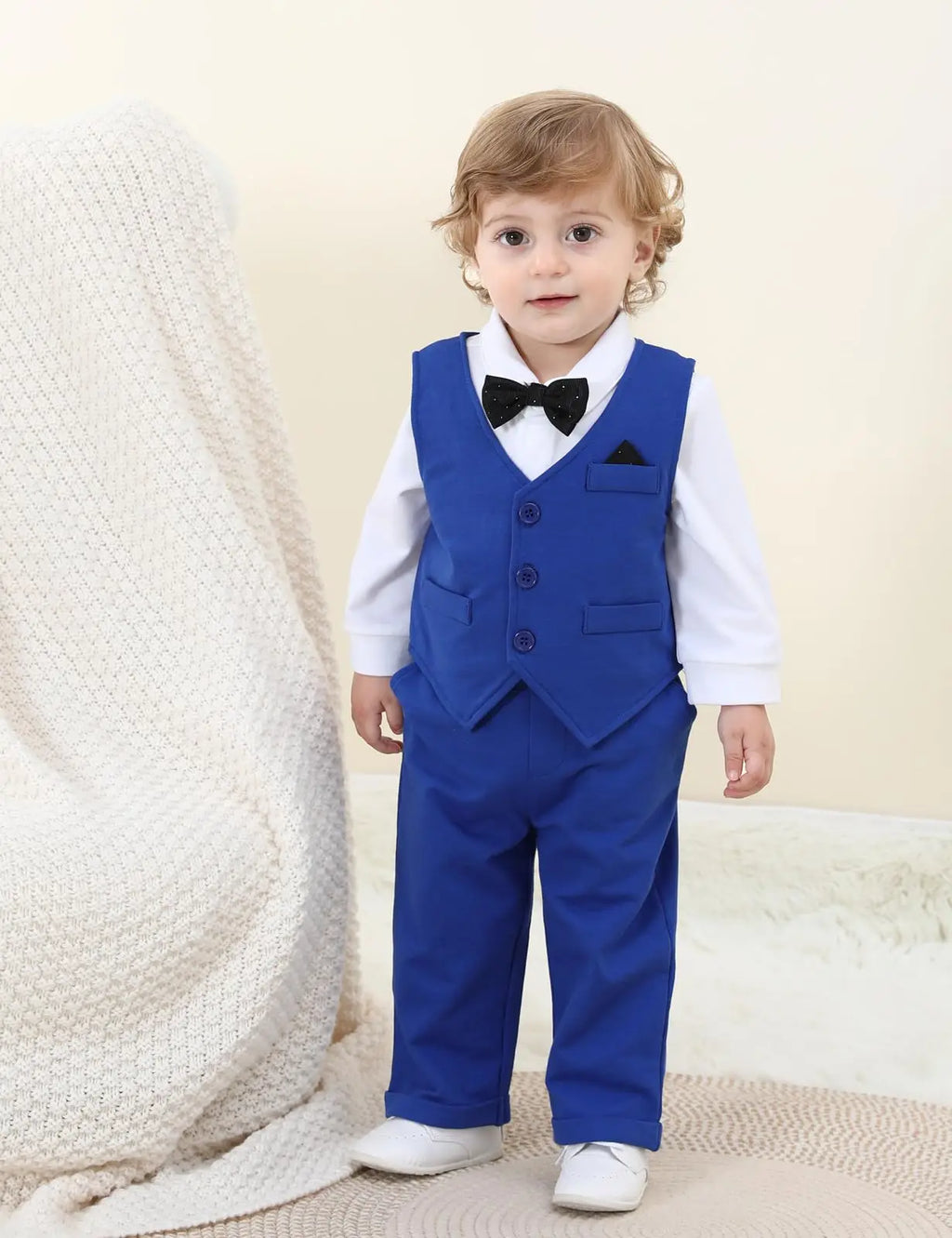 Ensemble Costume Bébé Garçon Tenue Formelle pour Mariage 1er Anniversaire Nouveaux-nés Barboteuse Gilet Pantalon Vêtements de Gentleman