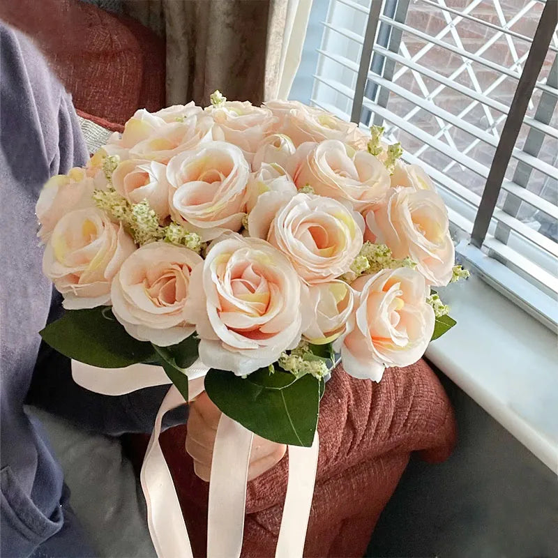 Bouquet de mariée, demoiselle d'honneur, fleurs artificielles en soie blanche, roses, boutonnière de marié, épingles, bouquet de mariage, accessoires de mariage