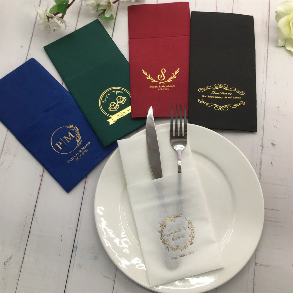 50pcs Personalized Napkins Wedding Engagement Party Table Dinner Decoration Custom Bar Napkins LOTS of COLORS Avail