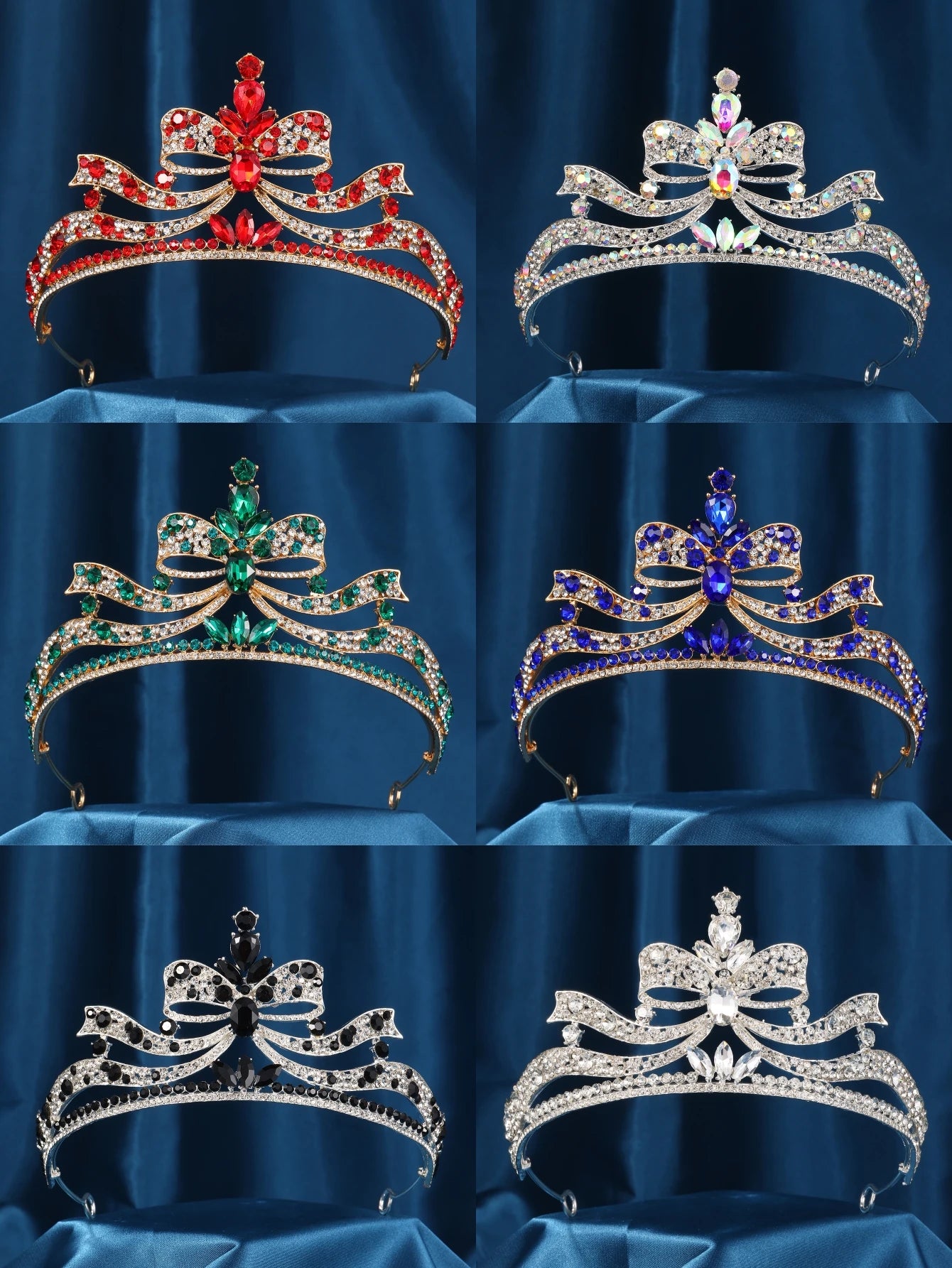 Accessoires pour femmes - Bandeaux de mariage - Bijoux de cheveux pour fiançailles - Serre-têtes en forme de nœud - Tiaras romantiques - Diadèmes de concours de beauté