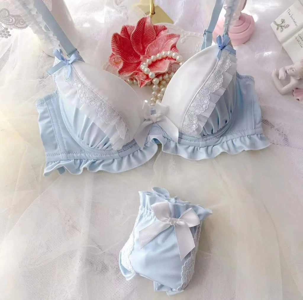 2023 New Arrival 100% Real Photo Lolita Fashion Kawaii Cute college girl Push Up Ruffle Bra Panties Set Underwear Brief Lingerie