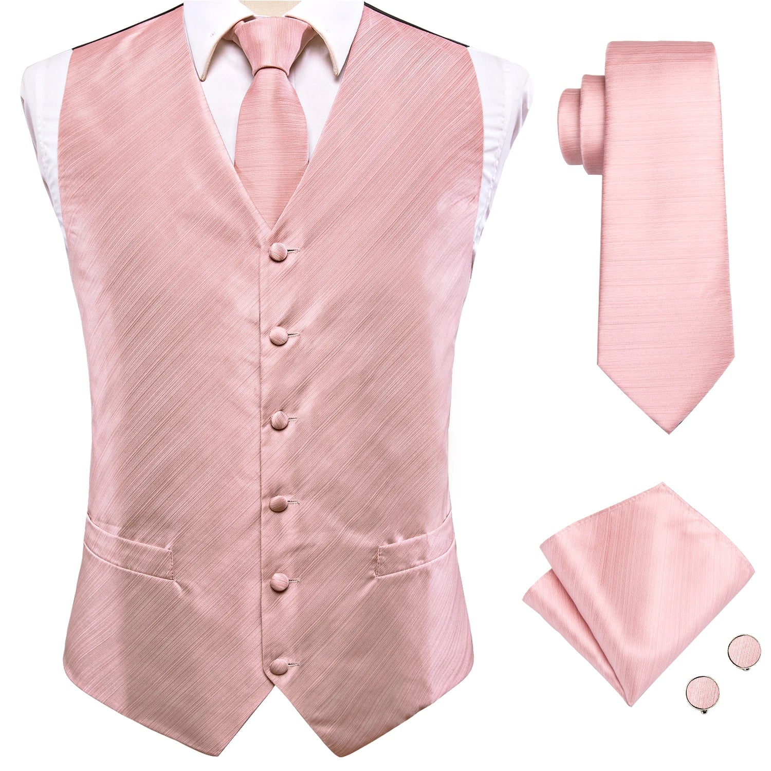 Gilets de costume en soie Hi-Tie pour homme, 4 pièces, tissés, vert sauge uni, gilet, cravate, pochette, boutons de manchette, pour affaires, mariage, robe, veste de taille