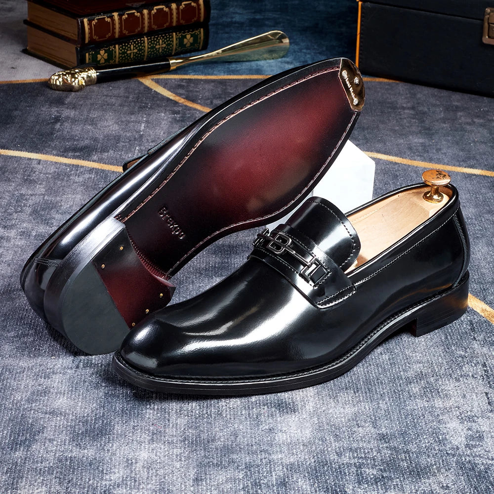 chaussures de ville pour homme en cuir verni, style mocassins marron à bout pointu, idéales pour un mariage, chaussures de marque, mocassins d'été tendance, chaussures à la mode