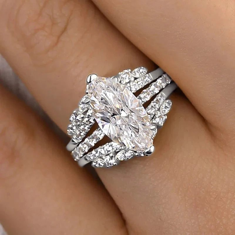 CZ Bridal Ring Set — 2 Piece 925 Silver Color Wedding Bands