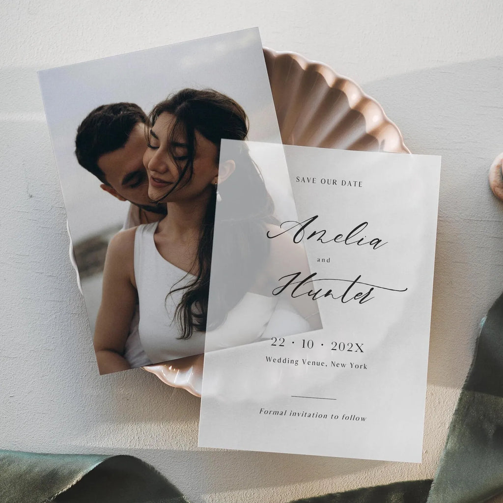 Faire-part de mariage élégant et personnalisé avec papier calque, annonce de mariage, fiançailles, nom personnalisé, fournitures de fête
