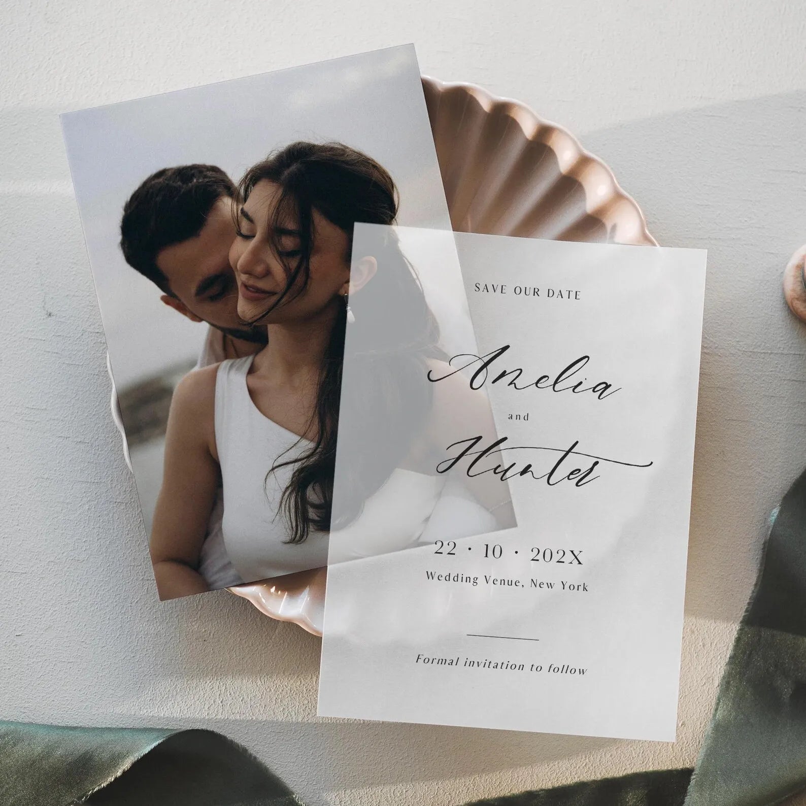 Faire-part de mariage élégant et personnalisé avec papier calque, annonce de mariage, fiançailles, nom personnalisé, fournitures de fête