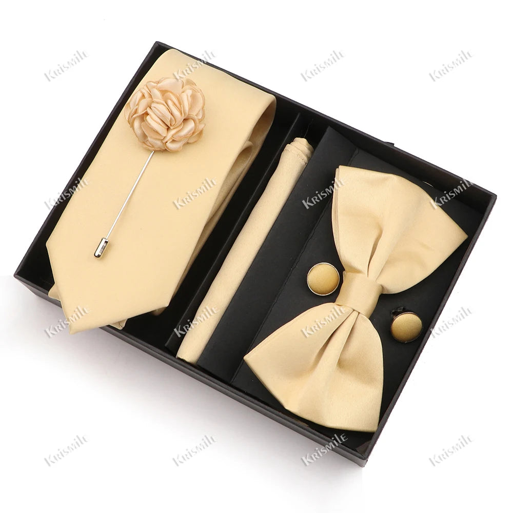 Men's Tie Box Gift Set | Necktie, Bow Tie, Pocket Square, Cufflinks & Brooch