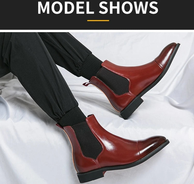 Bottes Cheville Homme Affaires Semelle Rouge Bout Pointu Bottines Habillées Britanniques Chaussures Hautes en Cuir Décontractées Chelsea Homme à Enfiler