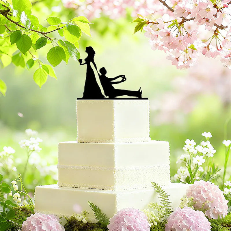 Funny Wedding Party Cake Topper Mariée Marié M. Mme Acrylique Noir Gâteaux de mariage Style Sport Mixte Couples Cake Décoration de mariage