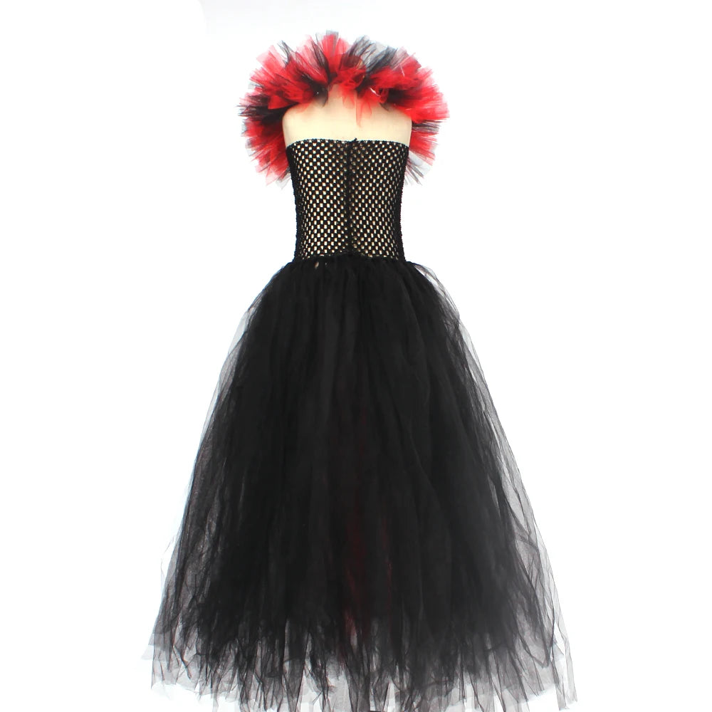 Costume de petite fille vampire gothique Robe de reine maléfique Tutu pour Halloween Fête cosplay Vêtements pour enfants Déguisement