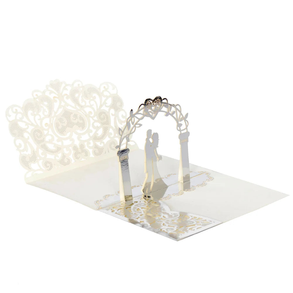 6 Pièces/Lot 3D Pop Up Mariés Ivoire Carte d'invitation de mariage Laser Poche Florale Douche nuptiale Invitations de fiançailles