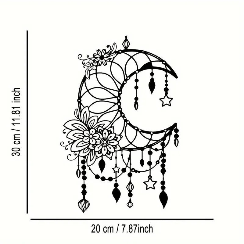 Elegant Gothic Moon & Flower Metal Wall Art Modern Craft Hanging Ornament for Living Room Decor