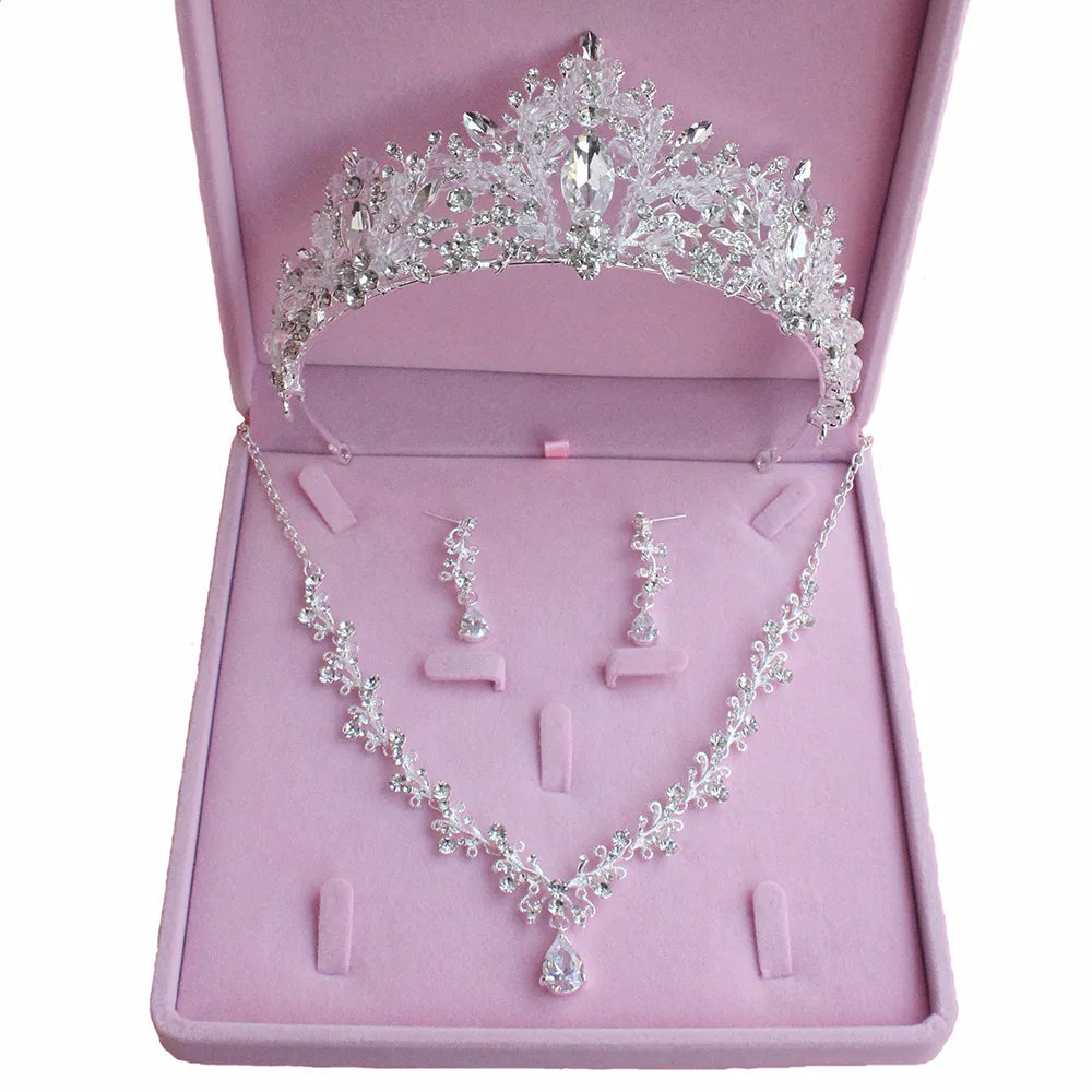Parure de bijoux de mariée, couronnes de mariage pour les mariées, diadèmes et couronnes, collier de mariée en cristal strass, diadème, accessoires de cheveux de mariage