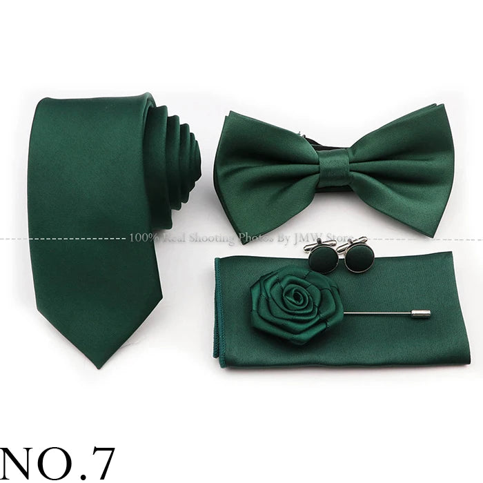 Ensemble cravate et nœud papillon violet bleu sauge vert en polyester, boutons de manchette et broche pour costume de marié, cravate de mariage, accessoire de chemise