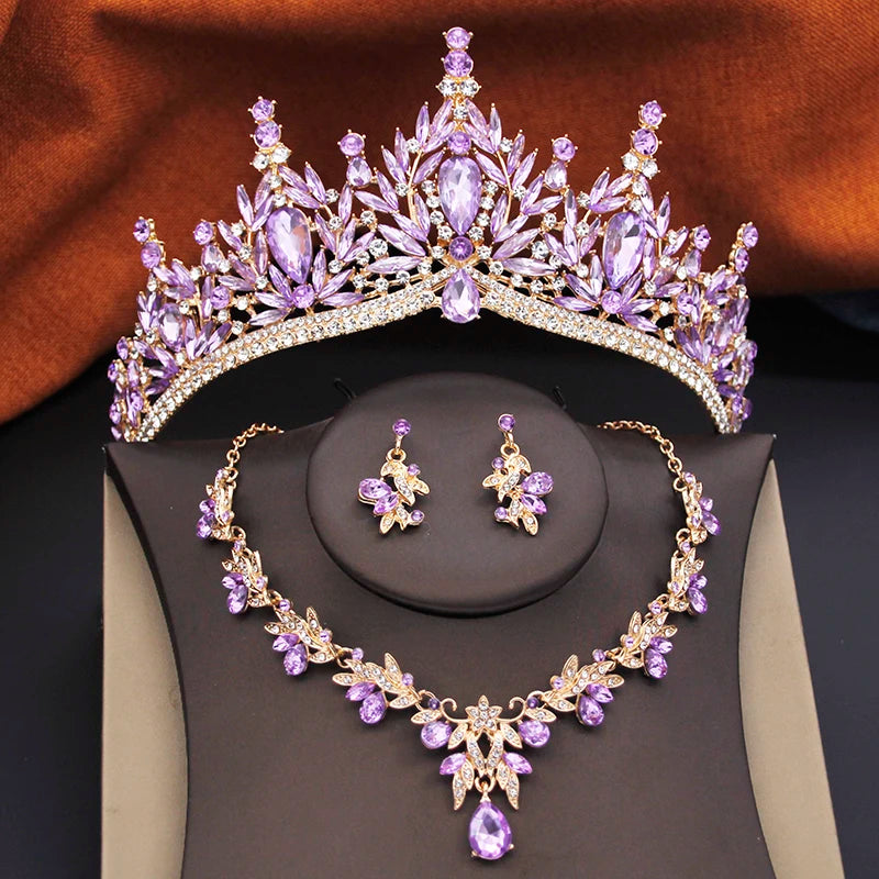 Ensembles de bijoux de mariée pour femmes, diadèmes de mariage et d'anniversaire, et collier ras-du-cou, boucles d'oreilles, accessoires de bijoux de costume de fête de mariée