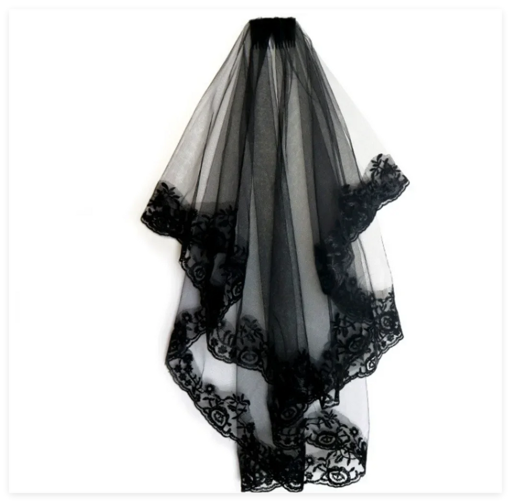 Wedding Veils For Bridal Lace Embroidery Edge Tulle White Black Veil For Halloween Bachelorette Party Headdress Accessories