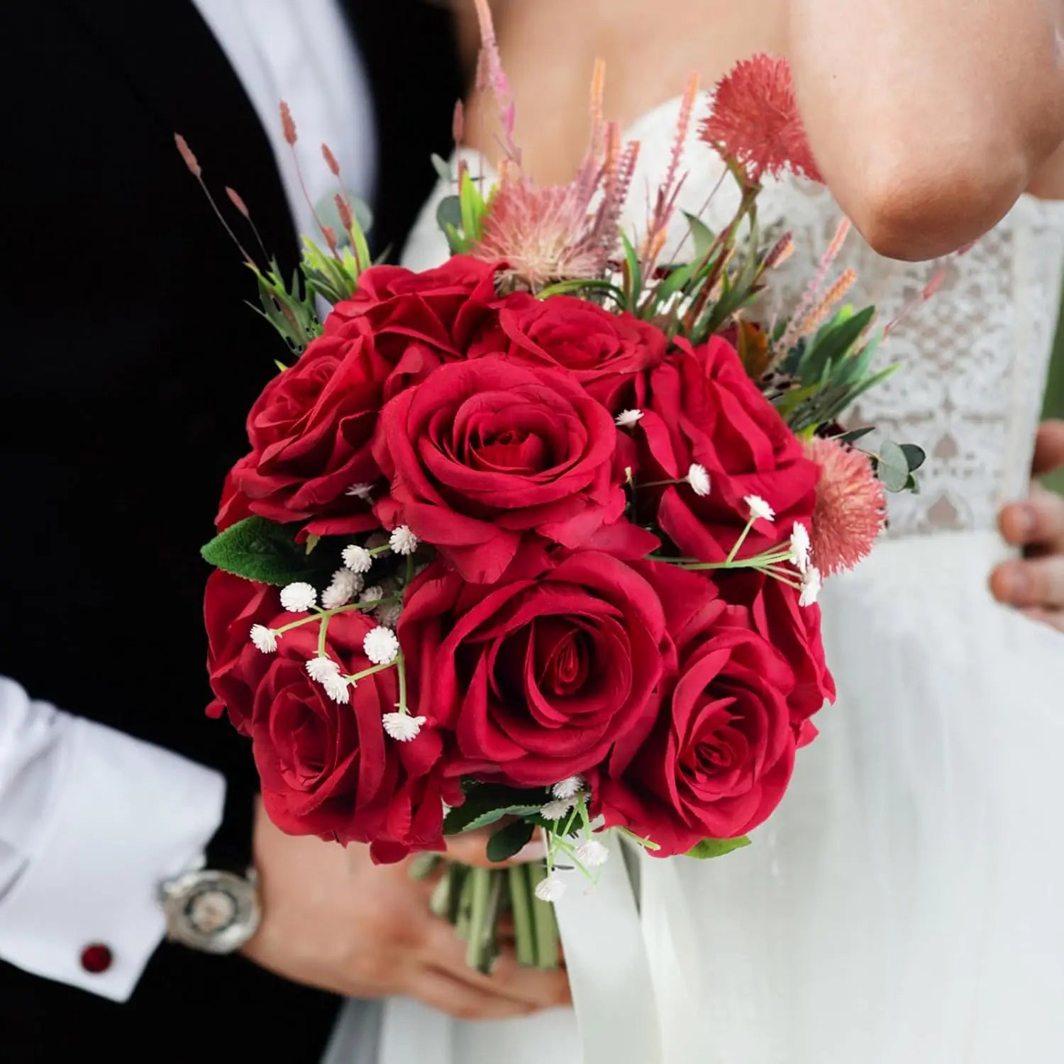 Bouquet de Mariée en Soie Rose Fleur Artificielle — Prêt à Offrir et à Bricoler