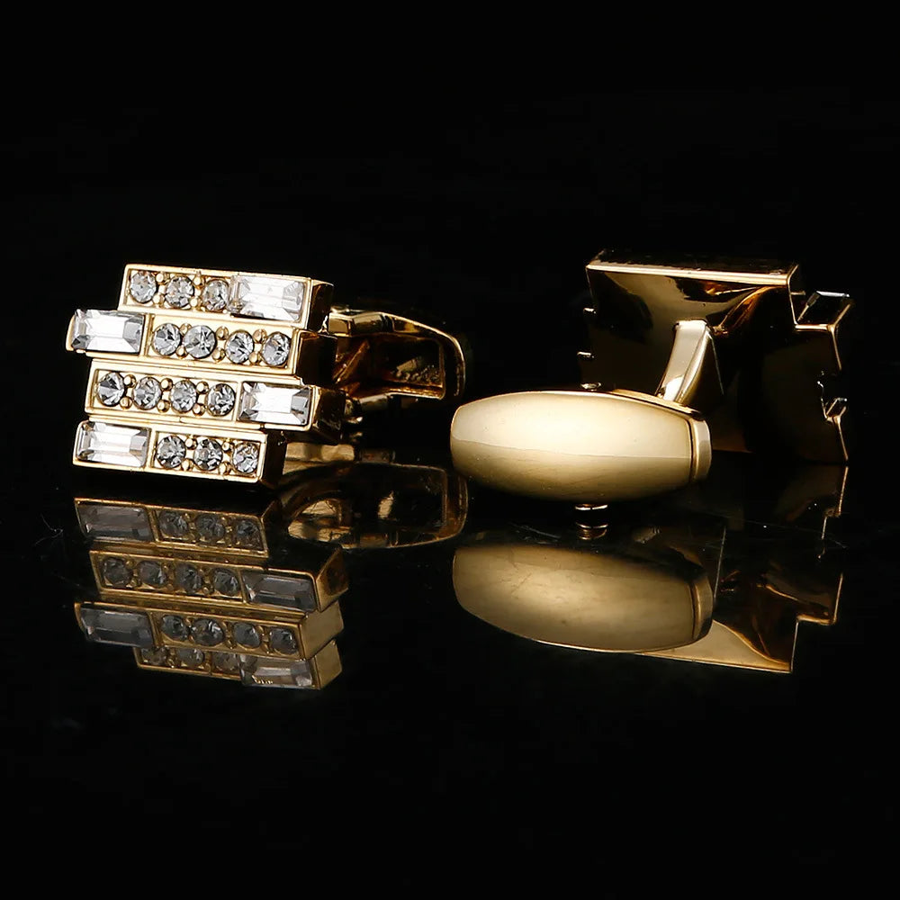 Gold Rhinestone Crystal Cufflinks for Men | Groom & Father of the Bride Gift