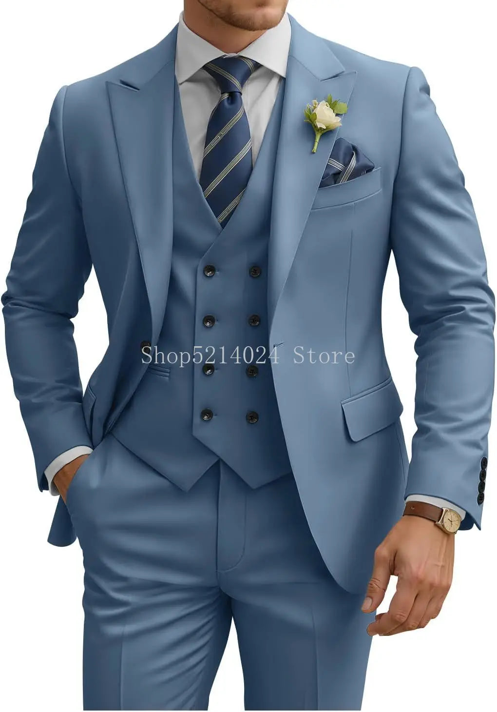 Costume Homme 3 Pièces Slim Fit Double Boutonnage Mariage Bal de Promo Dîner d'Affaires Formel Tuxedo