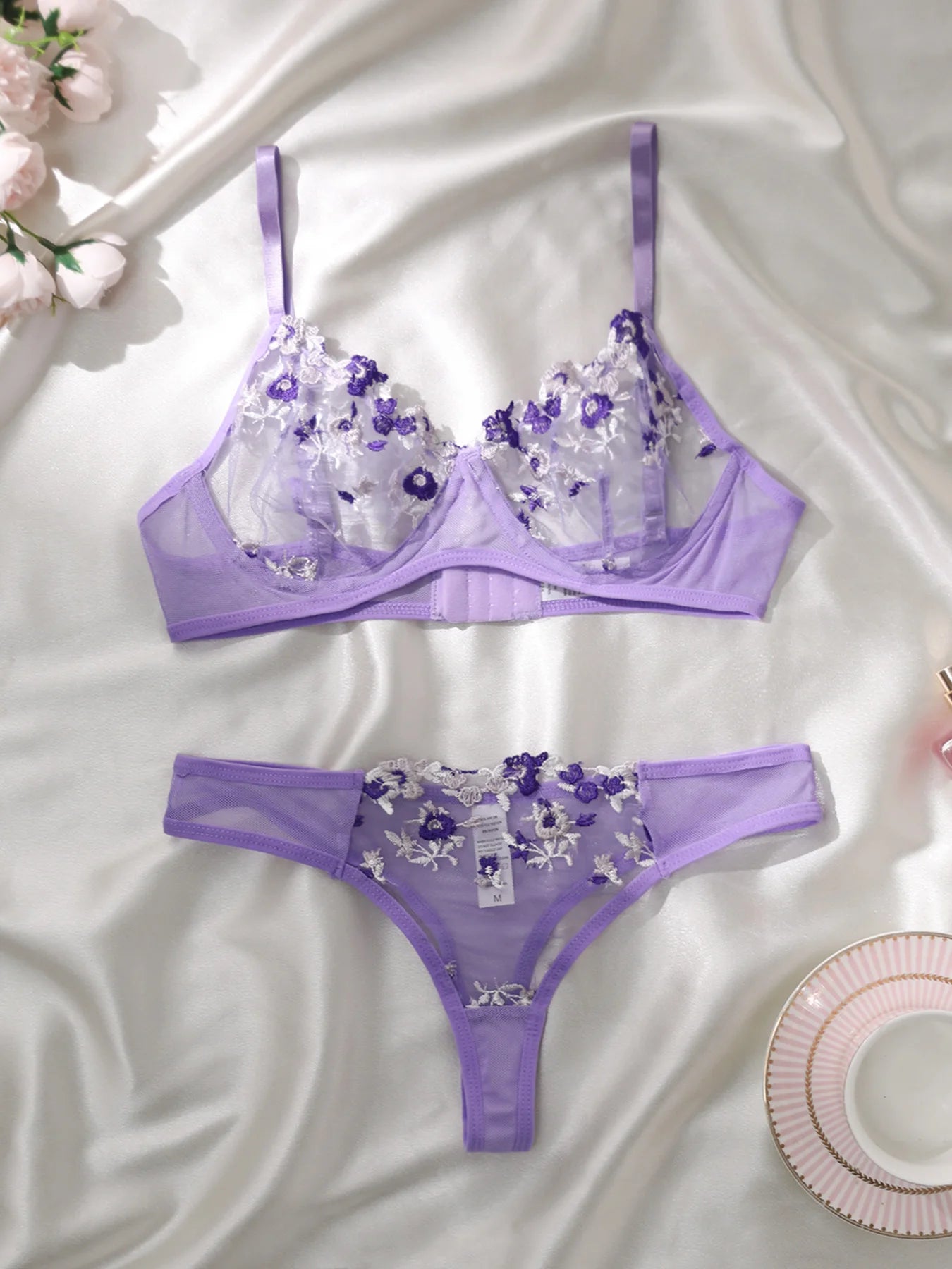 Ensemble de lingerie sexy fantaisie en dentelle érotique pour femme, 2 pièces, sous-vêtements transparents brodés, soutien-gorge et culotte érotiques magnifiques