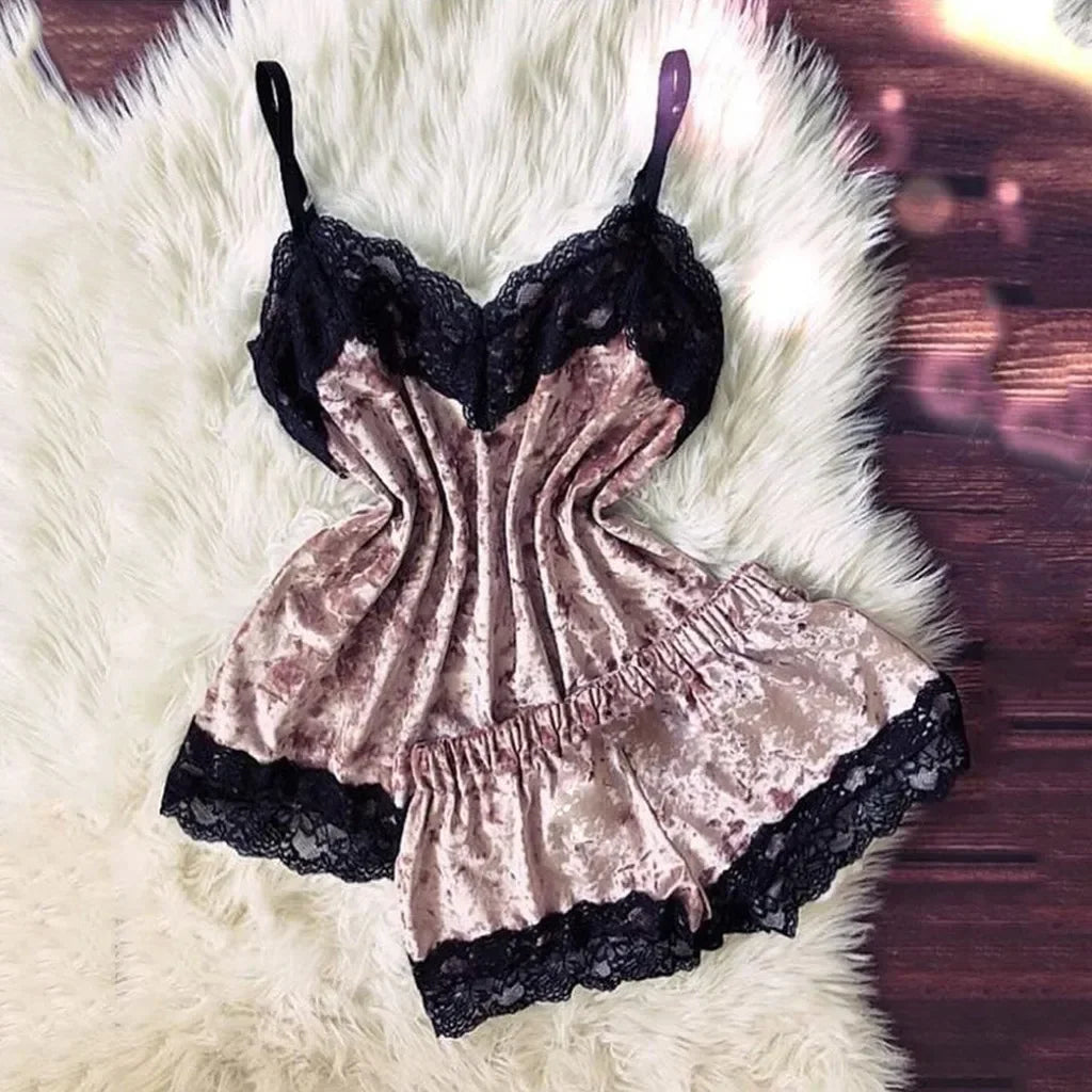 Ensemble Pyjama Velours Automne Hiver Femme Lingerie Sexy Vêtements de Nuit Mignon Débardeur et Short Ensembles Pyjama Loungewear