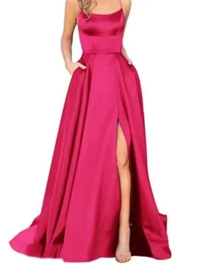 Robe de Demoiselle d'Honneur Bleu Marine pour Mariages Femme Invitée 2024 Sexy à Fines Bretelles Fendue Robes de Soirée Longues