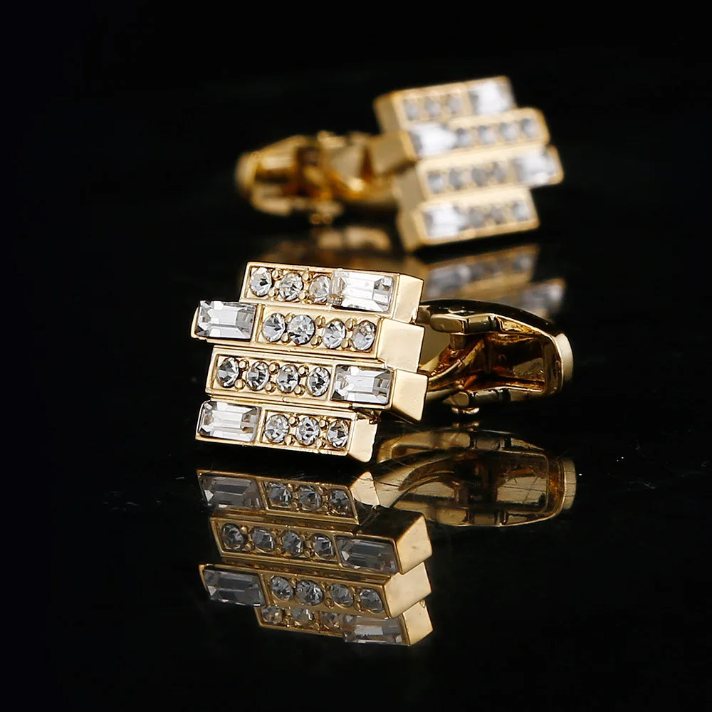Gold Rhinestone Crystal Cufflinks for Men | Groom & Father of the Bride Gift