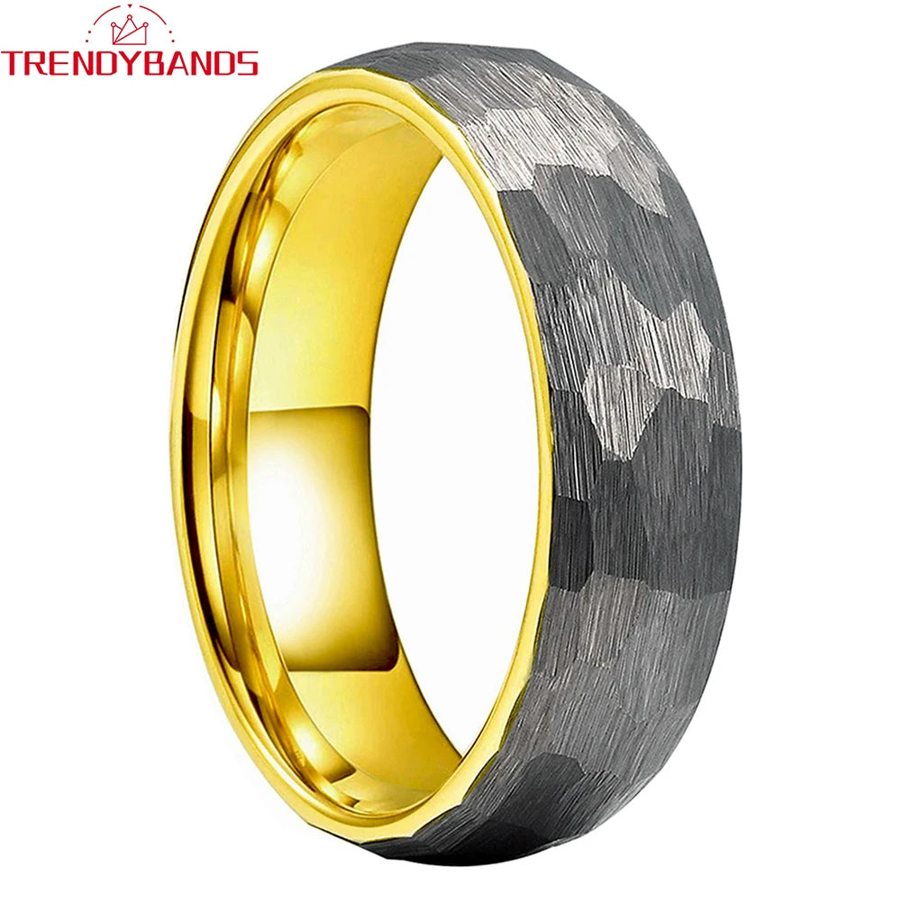 Alliance de mariage en carbure de tungstène martelé de 6 mm et 8 mm pour hommes et femmes, finition brossée bombée, bijoux tendance, ajustement confortable